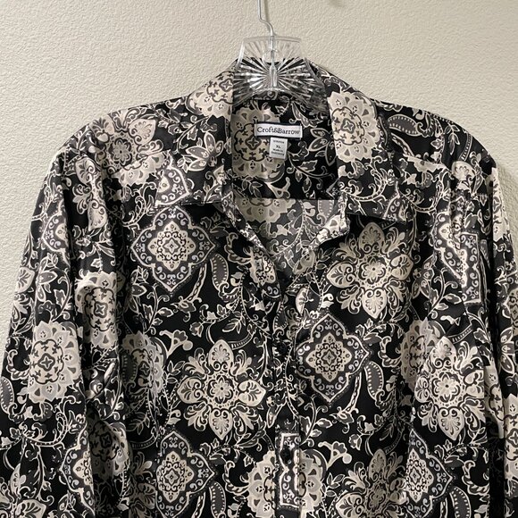 (NWT) CROFT & BARROW Satin Button Down Dress Blouse, Black/Ivory - XL - Picture 3 of 10